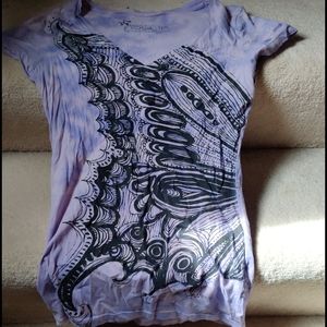 Purple t shirt with black design size XS